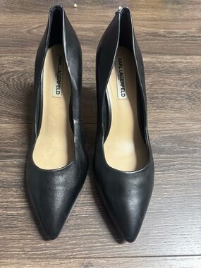 Karl Lagerfeld Black Pointed Leather Stiletto Pumps